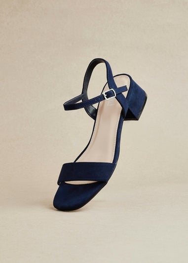 Linzi Carlie Wide Fit Navy Faux Suede Low Block Heel
