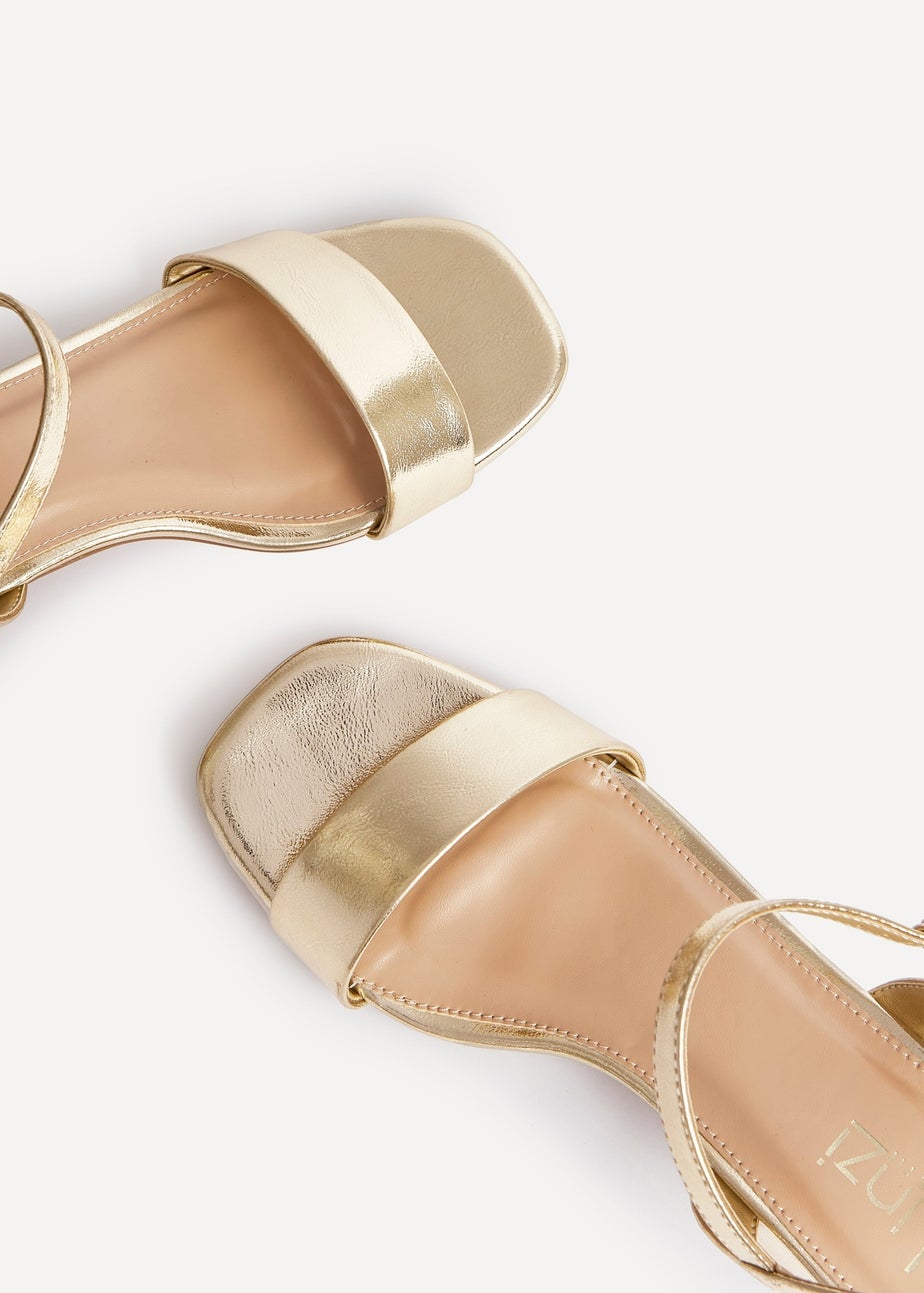 Linzi Carlie Wide Fit Gold Faux Leather Low Block Heel