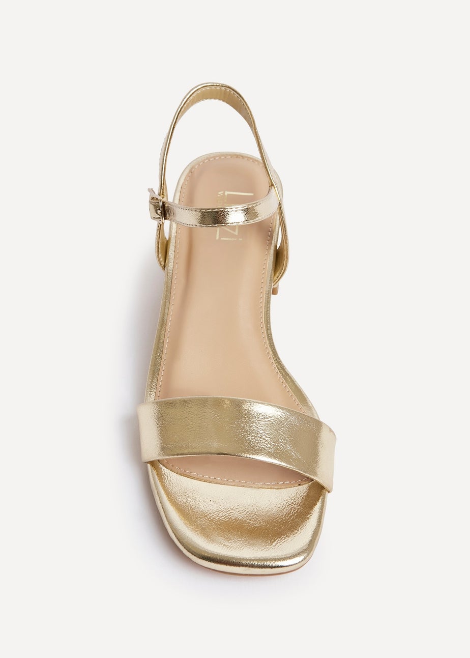 Linzi Carlie Wide Fit Gold Faux Leather Low Block Heel