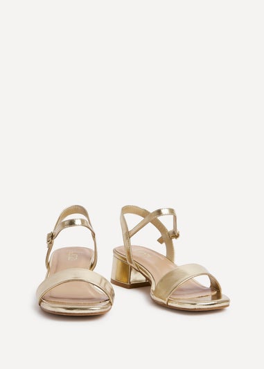 Linzi Carlie Wide Fit Gold Faux Leather Low Block Heel