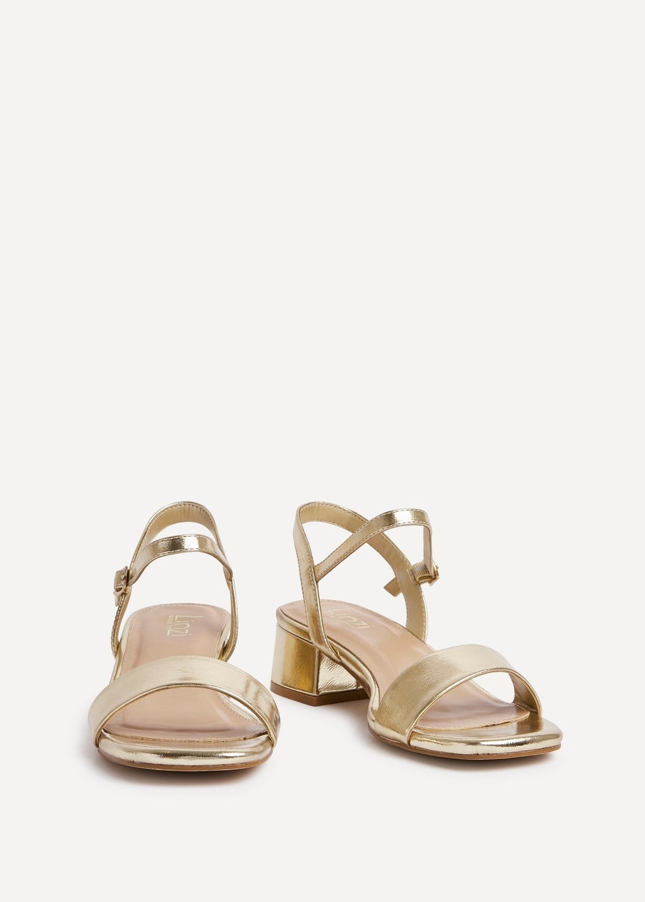 Linzi Carlie Wide Fit Gold Faux Leather Low Block Heel