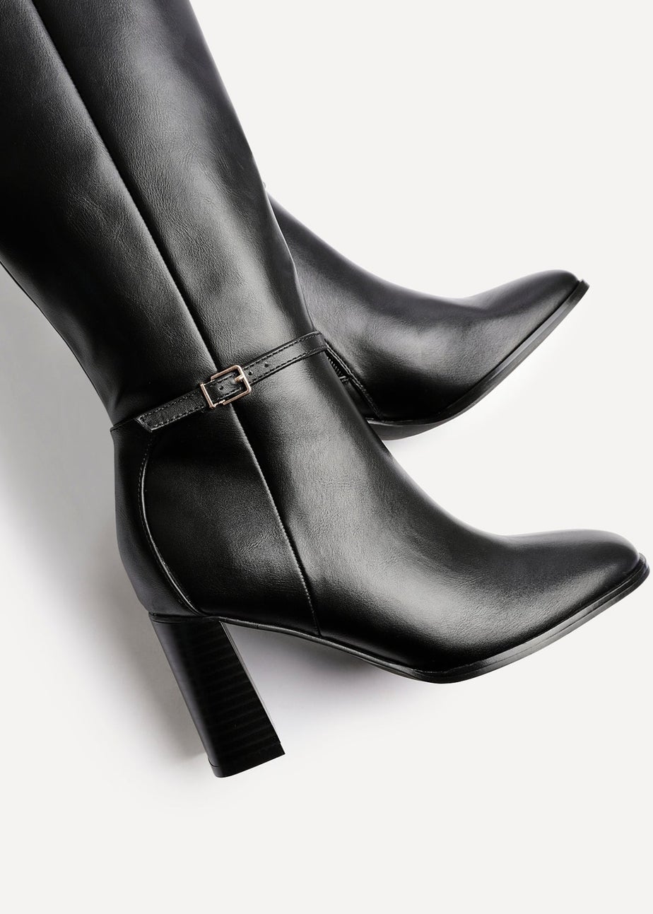 Linzi Midtown Black Faux Leather Long Heeled Boot