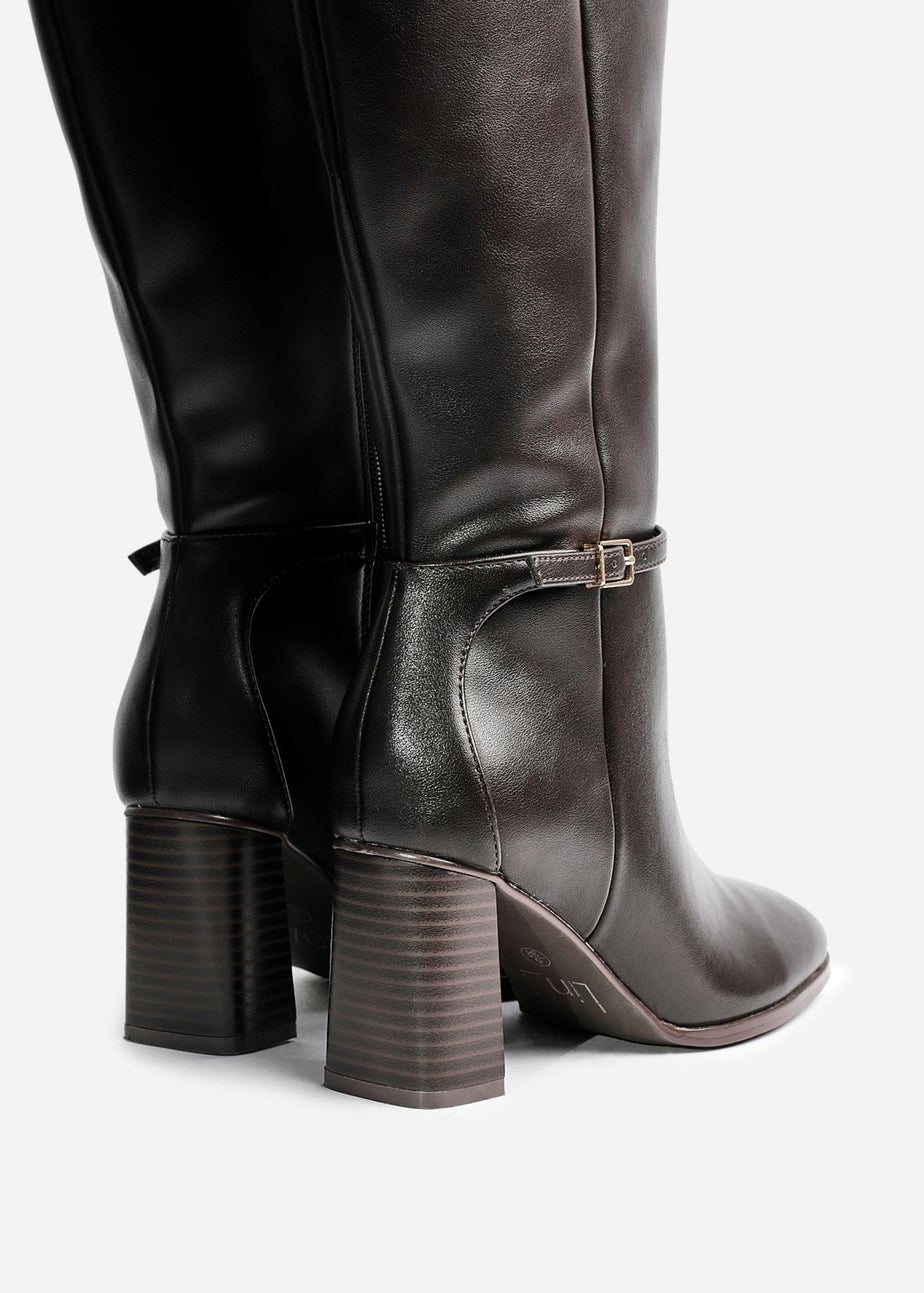 Linzi Midtown Brown Faux Leather Long Heeled Boot