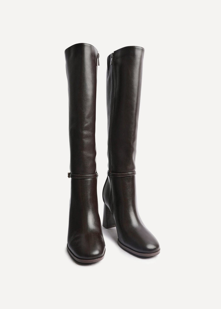 Linzi Midtown Brown Faux Leather Long Heeled Boot