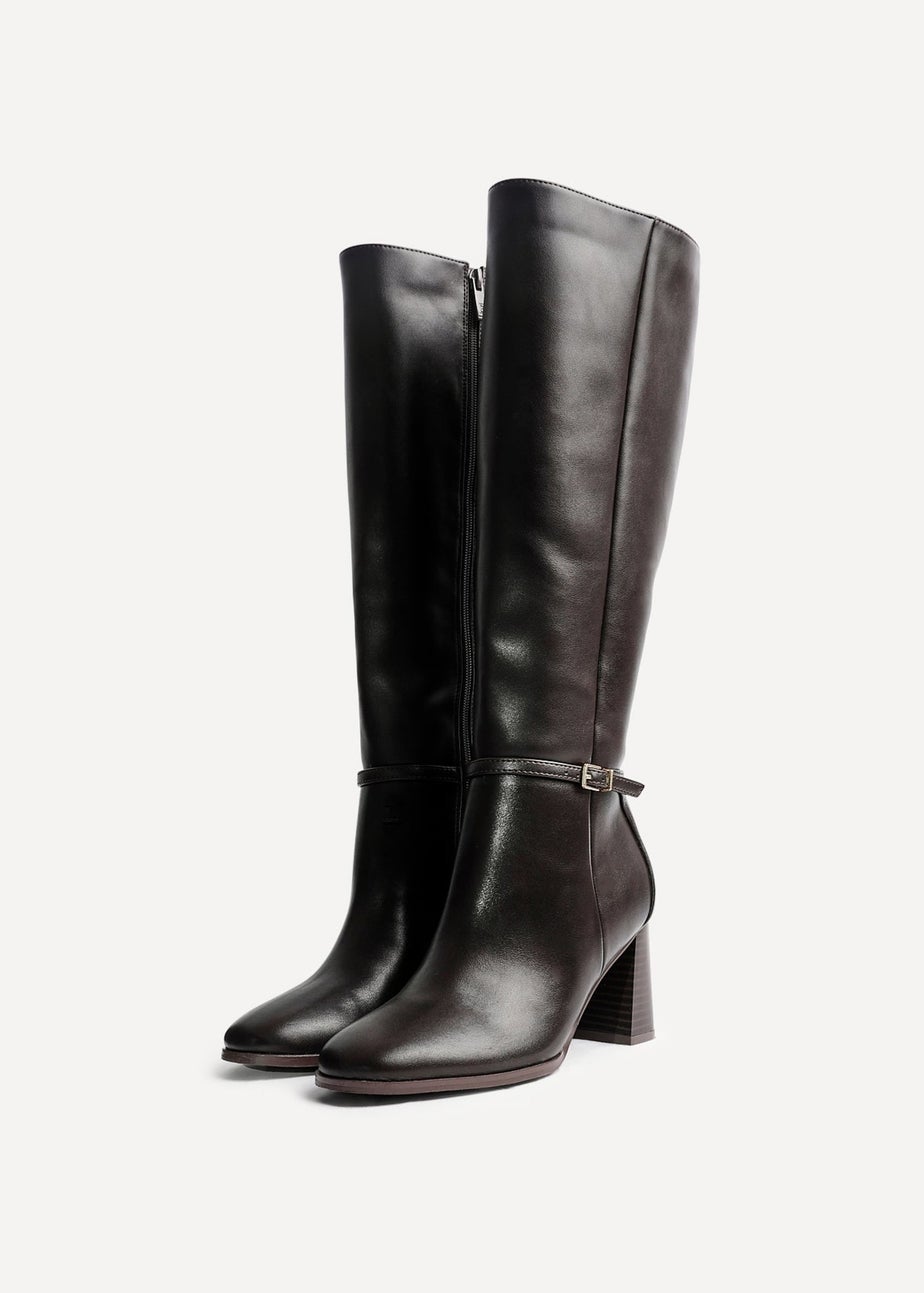 Linzi Midtown Brown Faux Leather Long Heeled Boot