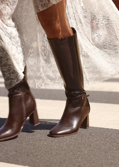 Linzi Midtown Brown Faux Leather Long Heeled Boot