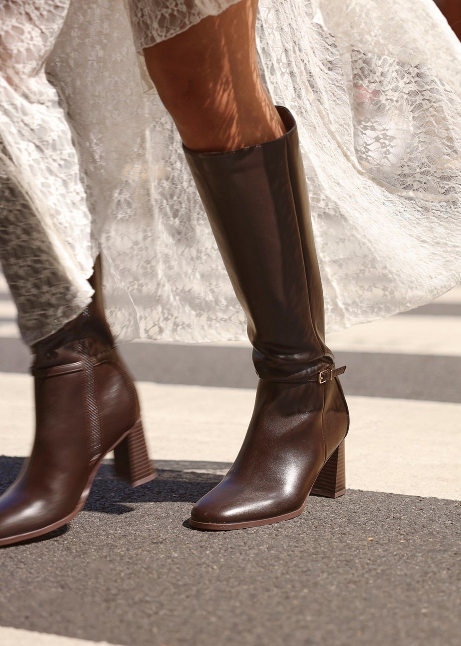 Linzi Midtown Brown Faux Leather Long Heeled Boot