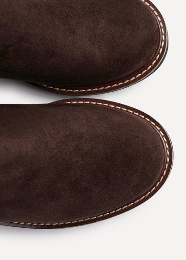 Linzi Maintain Wide Fit Brown Faux Suede Stretch High Leg Wedge Boot