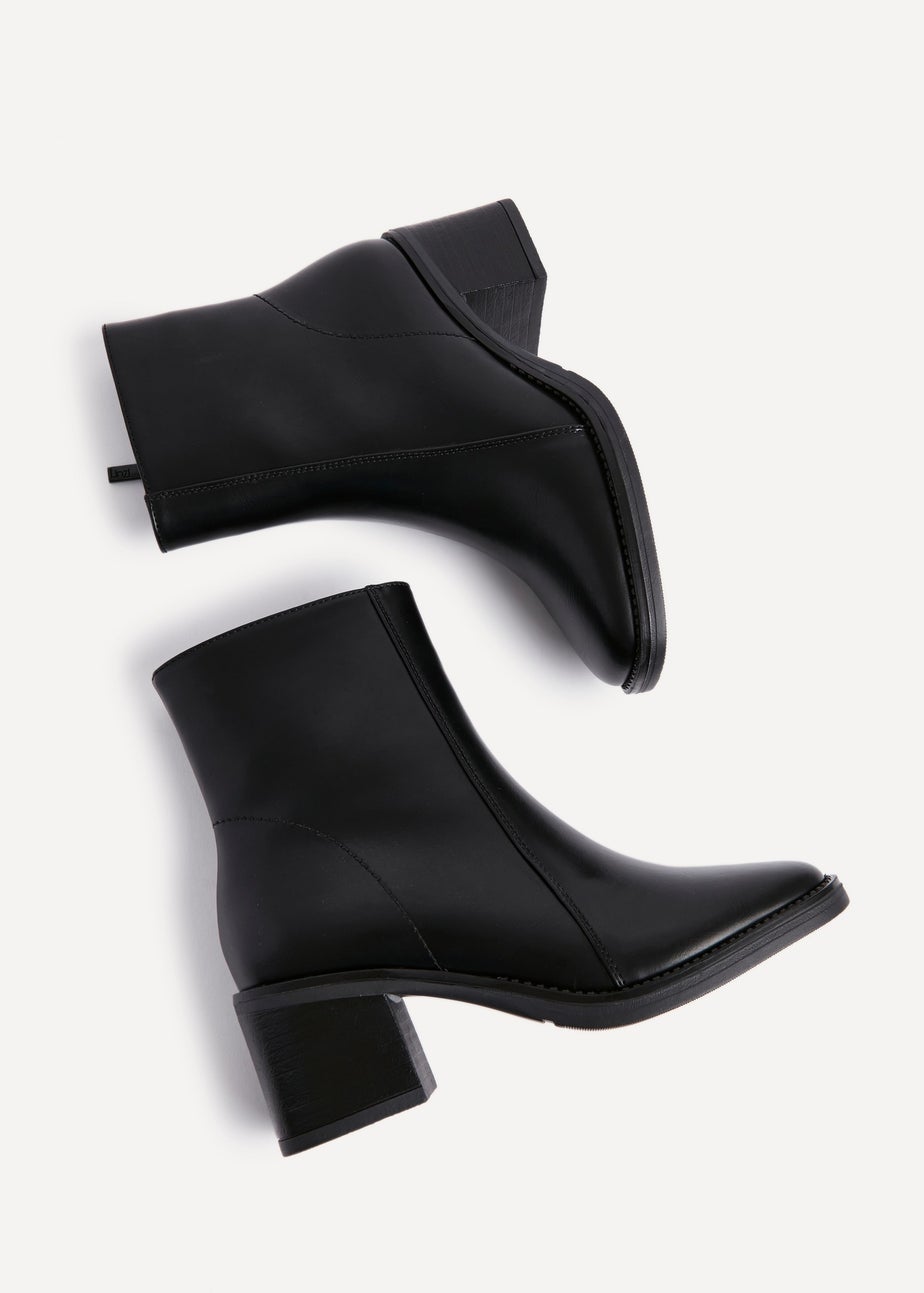 Linzi Wander Black Faux Leather Heeled Ankle Boot