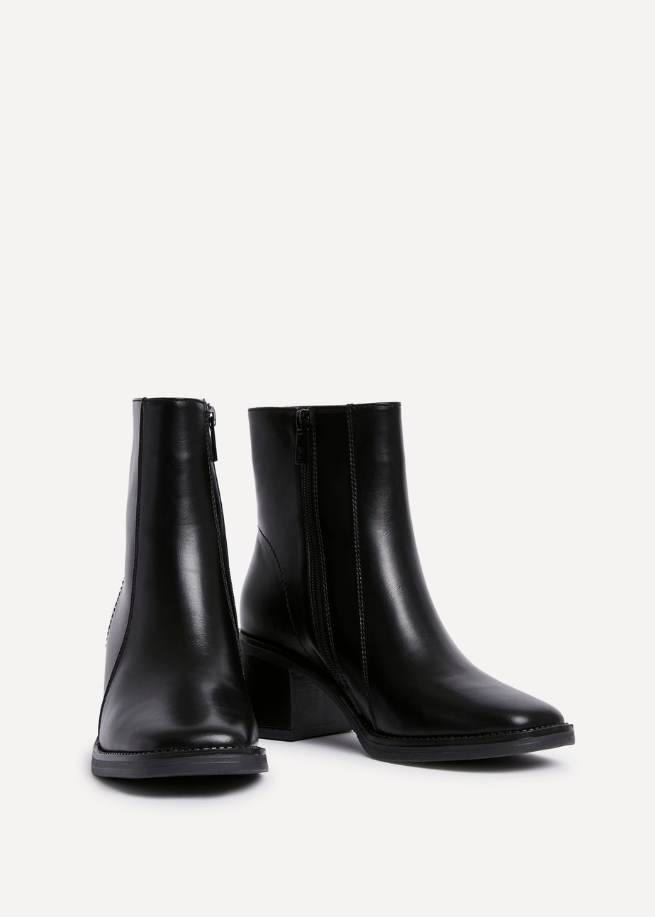 Linzi Wander Black Faux Leather Heeled Ankle Boot