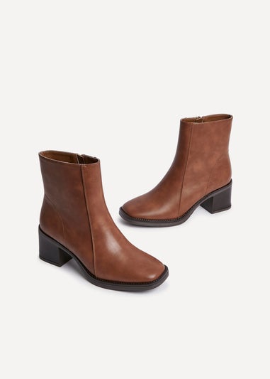 Linzi Wander Brown Faux Leather Heeled Ankle Boot