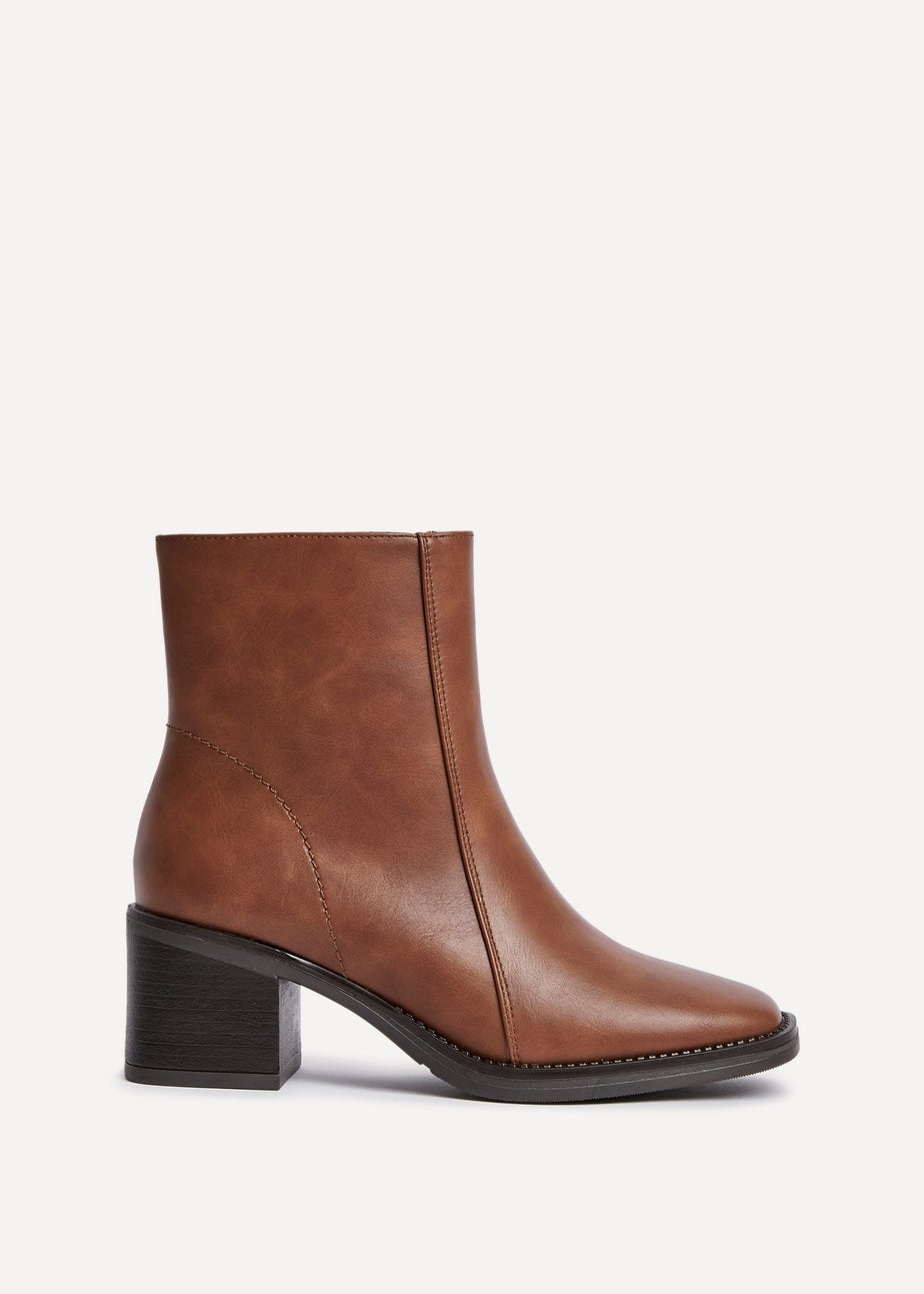 Linzi Wander Brown Faux Leather Heeled Ankle Boot