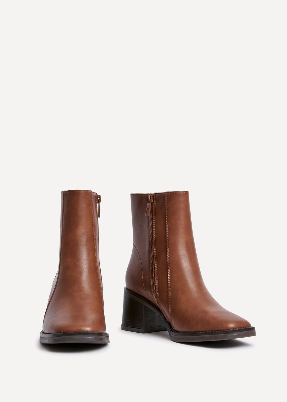 Linzi Wander Brown Faux Leather Heeled Ankle Boot