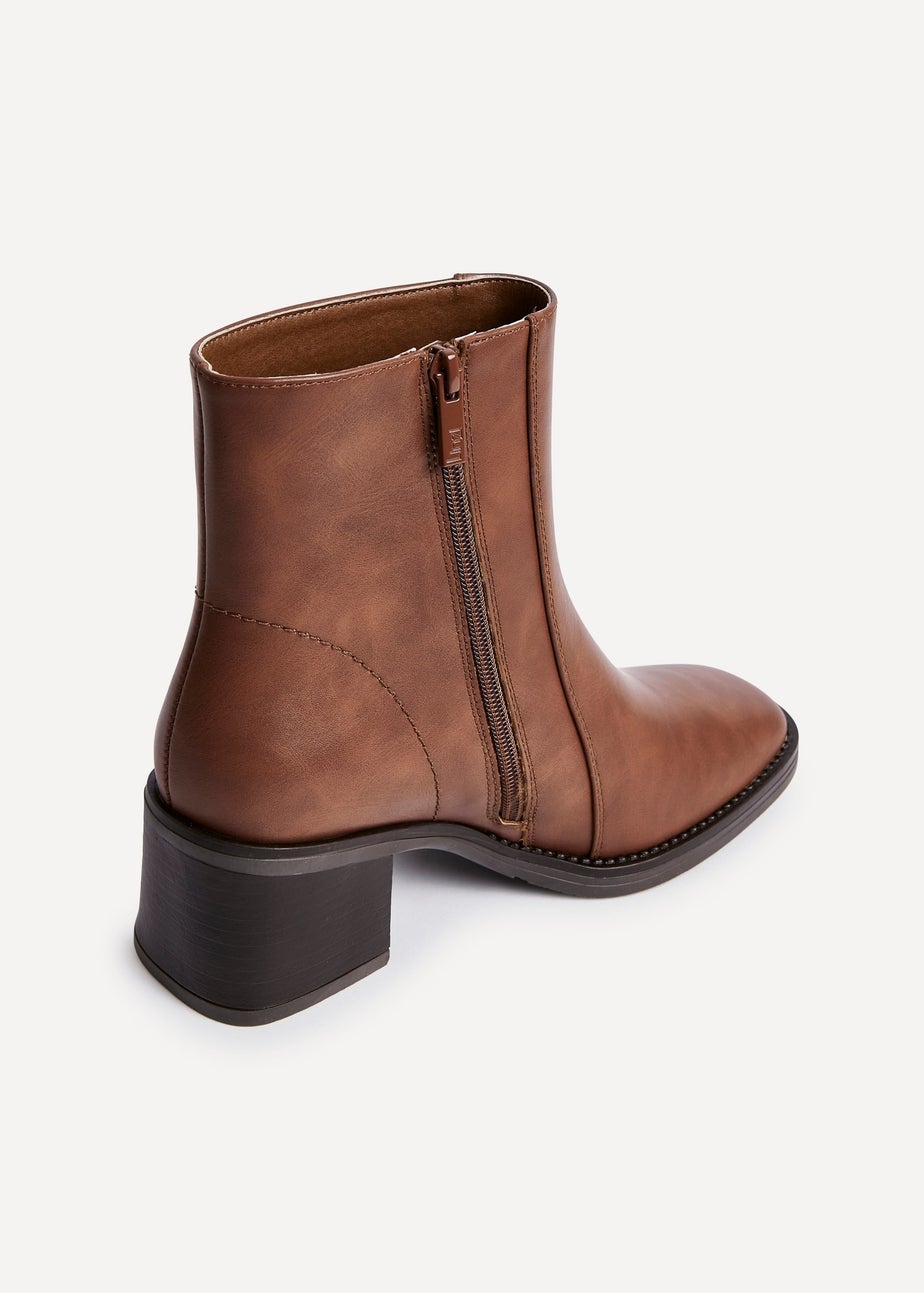 Linzi Wander Brown Faux Leather Heeled Ankle Boot