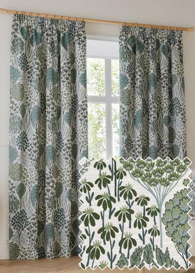 Wylder Ophelia Jacquard Floral Room Darkening Pencil Pleat Curtain Pair Green/White
