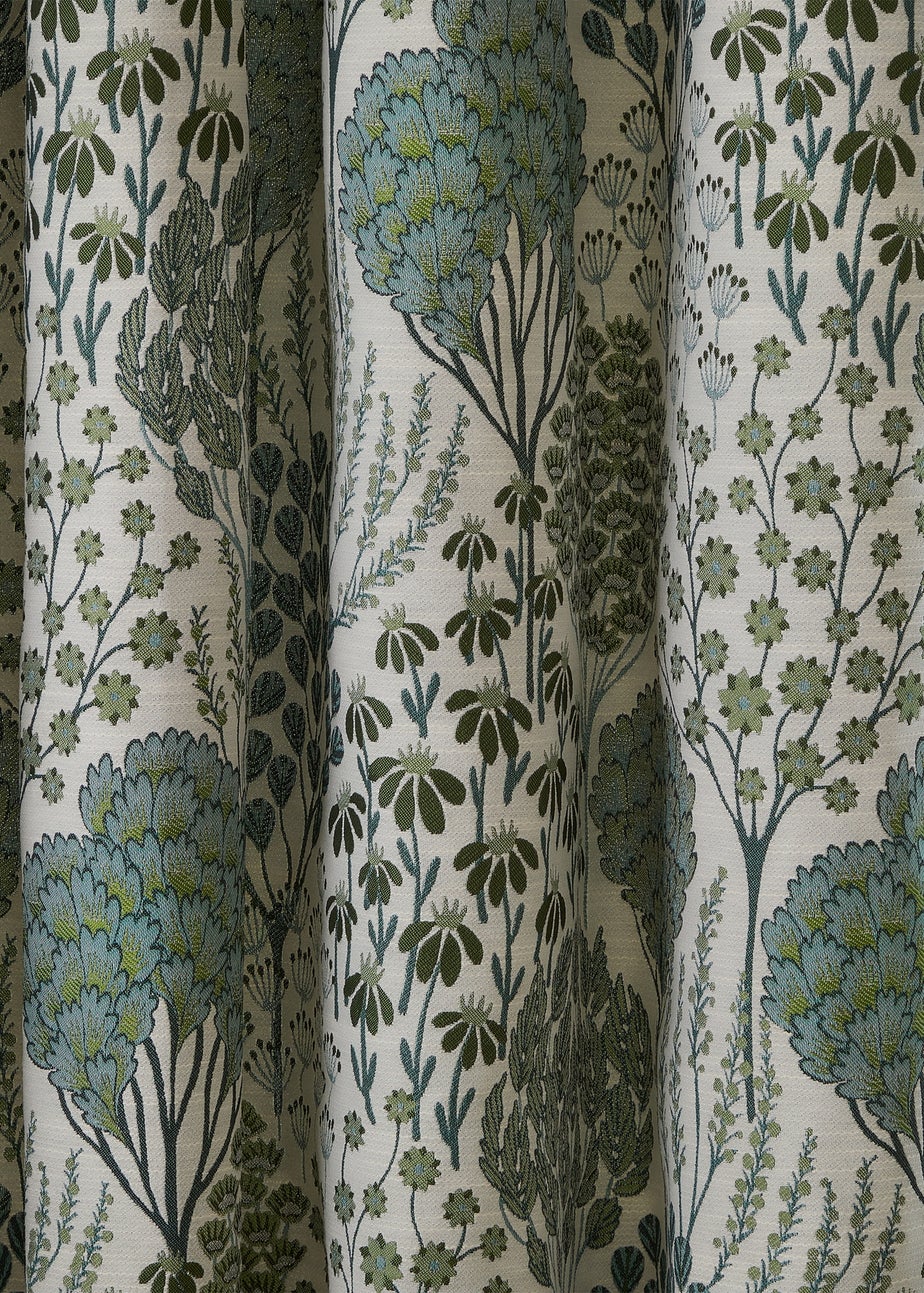 Wylder Ophelia Jacquard Floral Room Darkening Pencil Pleat Curtain Pair Green/White