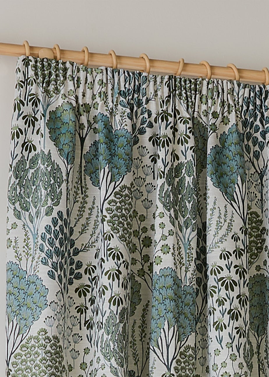 Wylder Ophelia Jacquard Floral Room Darkening Pencil Pleat Curtain Pair Green/White