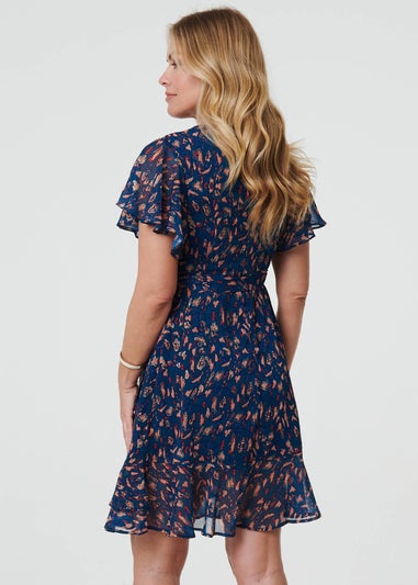 Izabel London Blue Printed Asymmetric Short Tie Wrap Dress