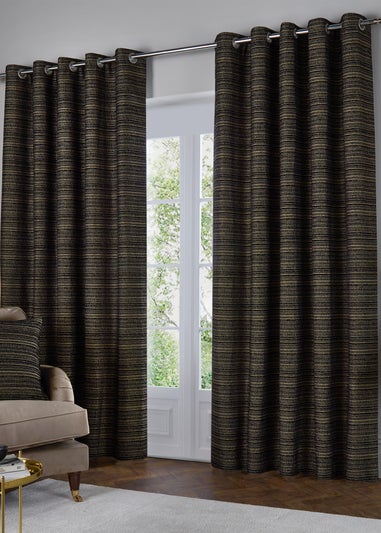 Paoletti Jupiter Chenille Jacquard Eyelet Curtain Pair Black/Gold