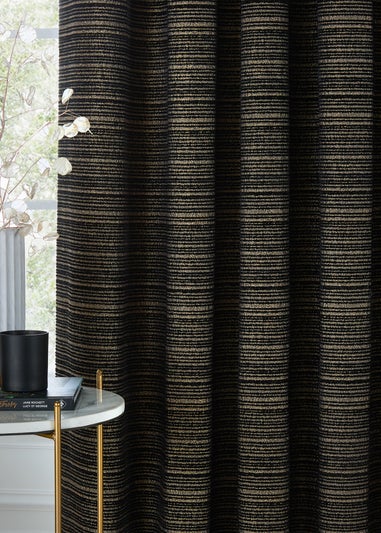 Paoletti Jupiter Chenille Jacquard Eyelet Curtain Pair Black/Gold