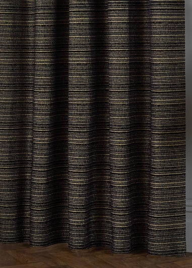 Paoletti Jupiter Chenille Jacquard Eyelet Curtain Pair Black/Gold