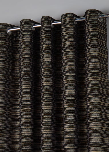 Paoletti Jupiter Chenille Jacquard Eyelet Curtain Pair Black/Gold