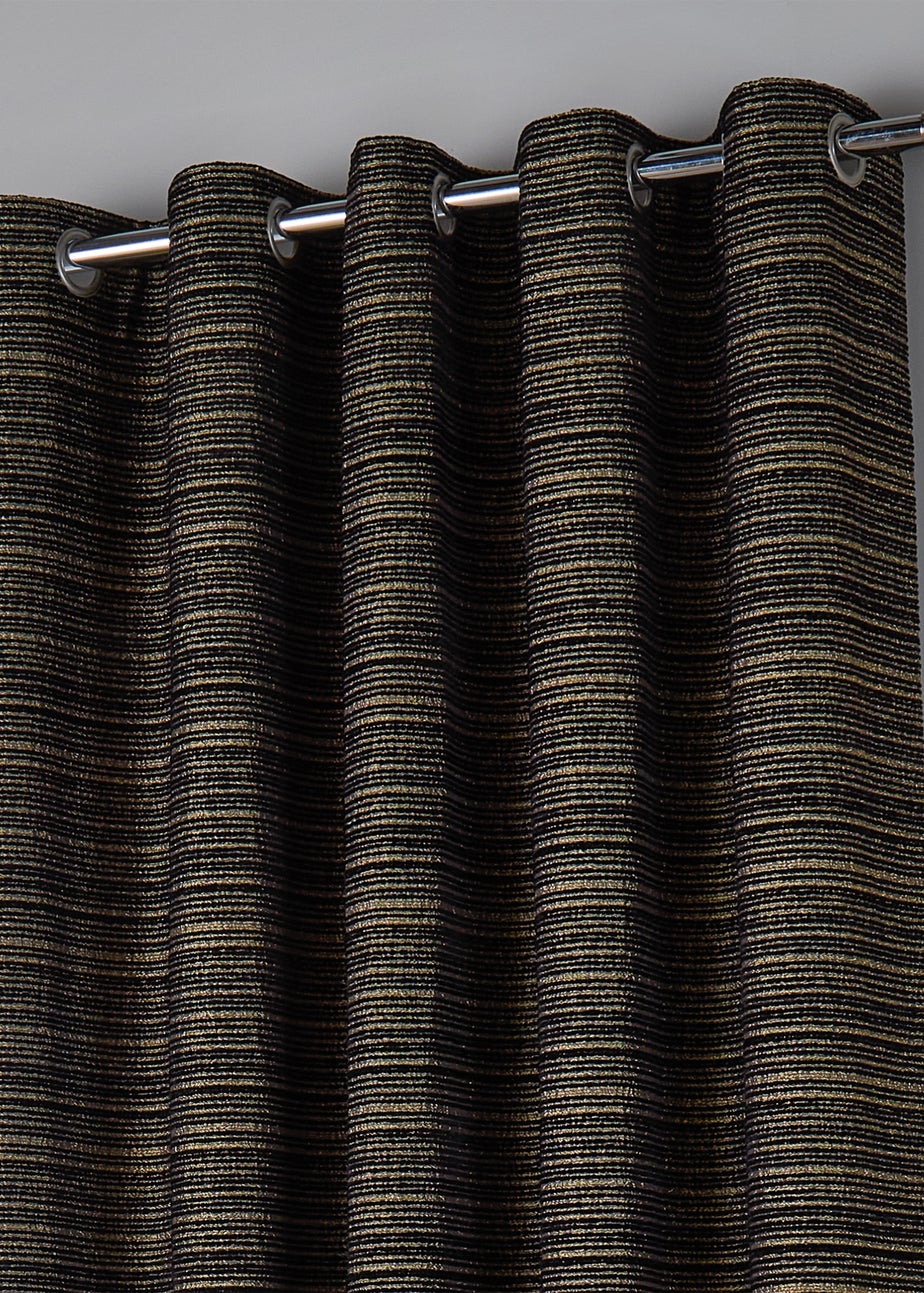 Paoletti Jupiter Chenille Jacquard Eyelet Curtain Pair Black/Gold