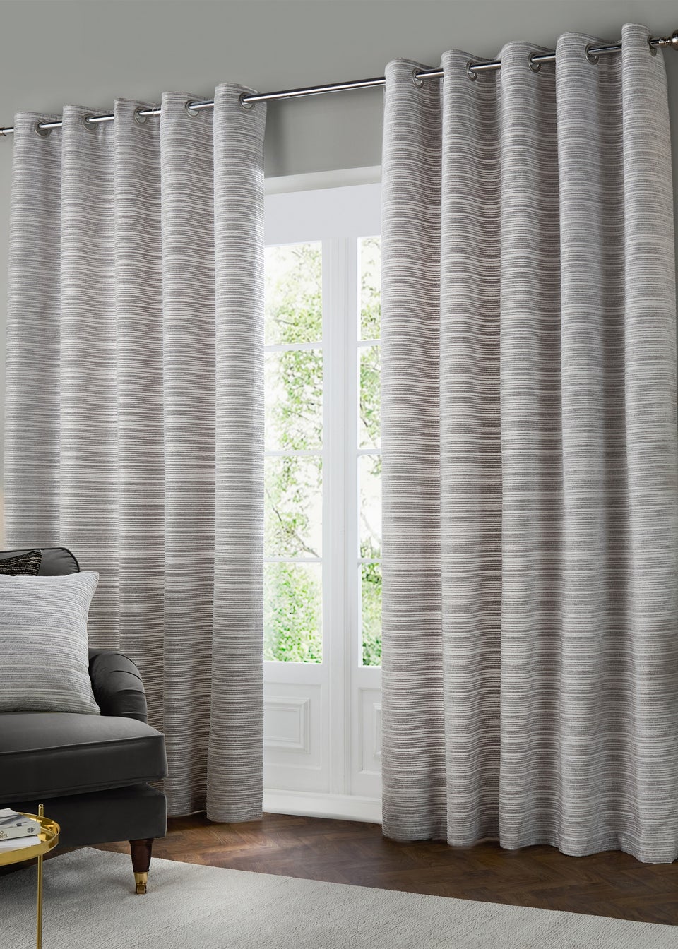 Paoletti Jupiter Chenille Jacquard Eyelet Curtain Pair Silver