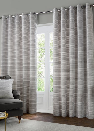 Paoletti Jupiter Chenille Jacquard Eyelet Curtain Pair Silver