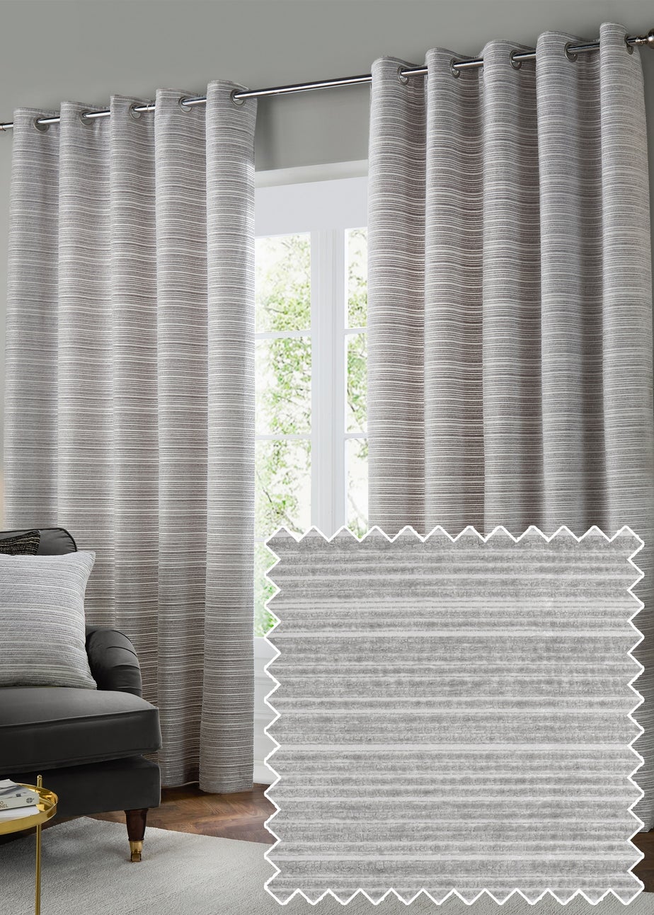 Paoletti Jupiter Chenille Jacquard Eyelet Curtain Pair Silver