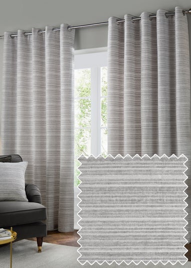 Paoletti Jupiter Chenille Jacquard Eyelet Curtain Pair Silver