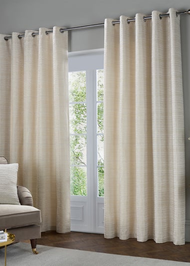 Paoletti Jupiter Chenille Jacquard Eyelet Curtain Pair Ivory/Gold