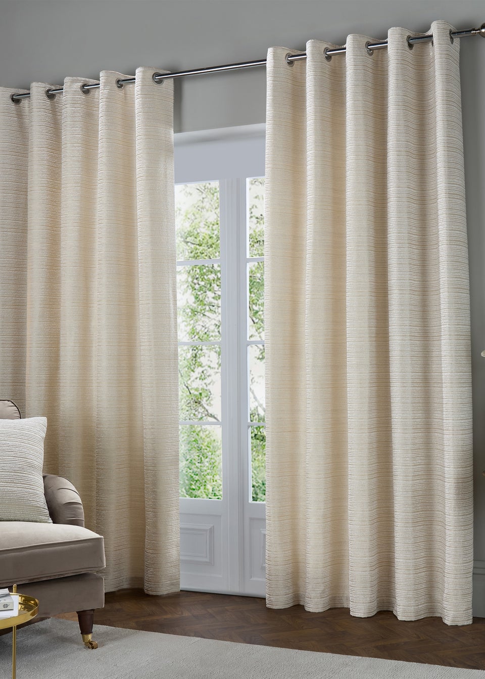 Paoletti Jupiter Chenille Jacquard Eyelet Curtain Pair Ivory/Gold