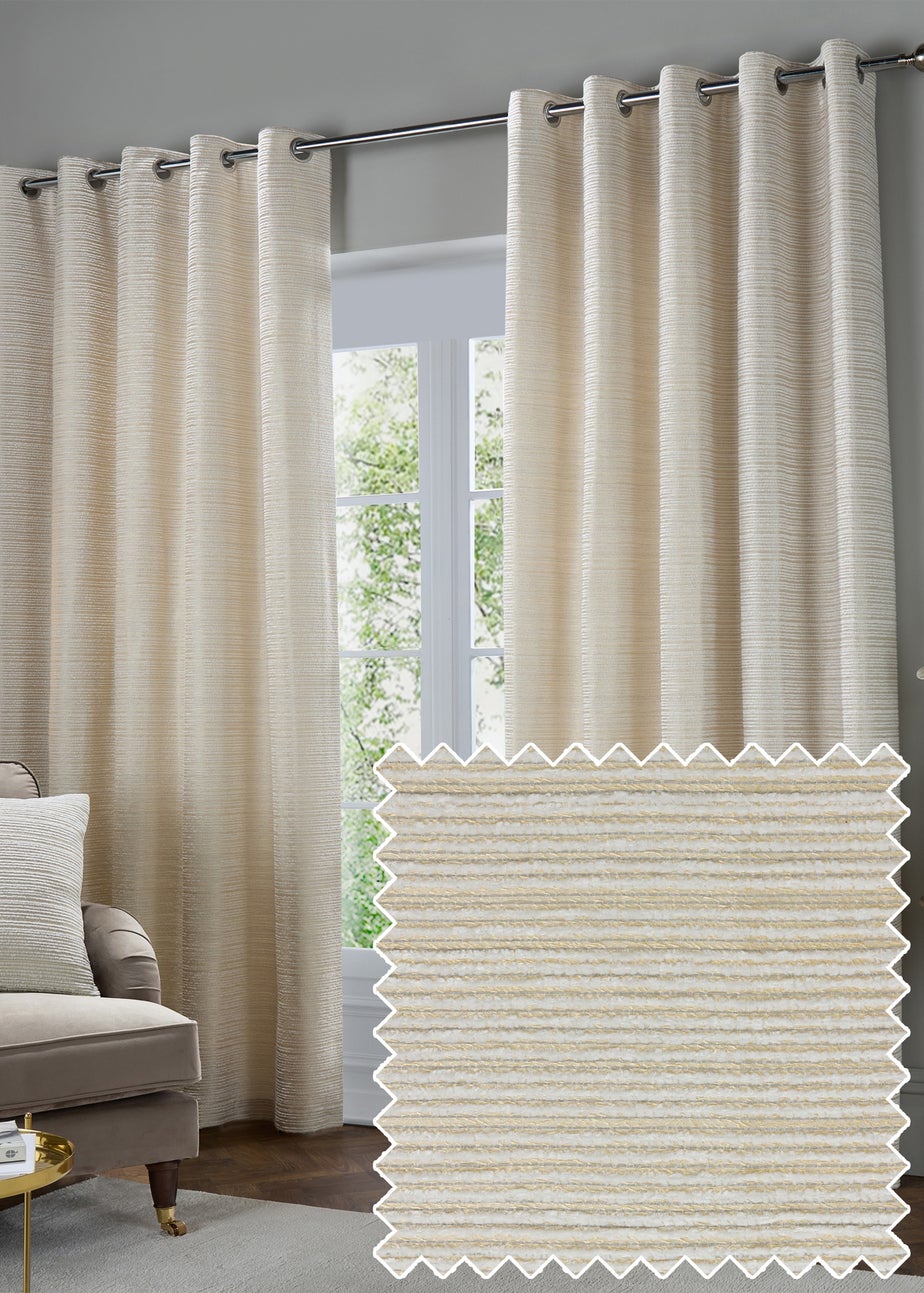 Paoletti Jupiter Chenille Jacquard Eyelet Curtain Pair Ivory/Gold
