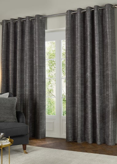 Paoletti Jupiter Chenille Jacquard Eyelet Curtain Pair Graphite