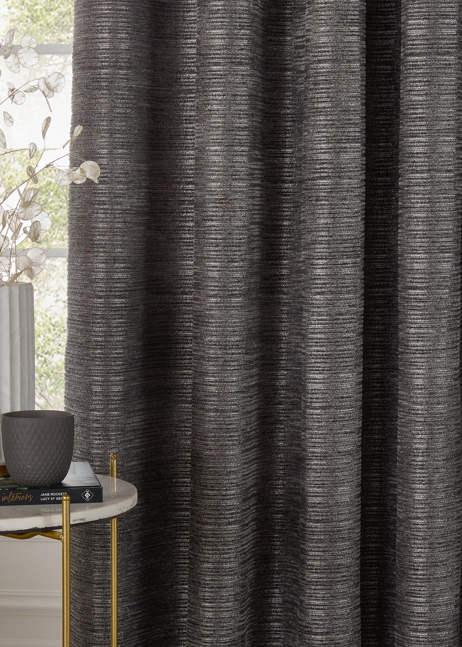 Paoletti Jupiter Chenille Jacquard Eyelet Curtain Pair Graphite