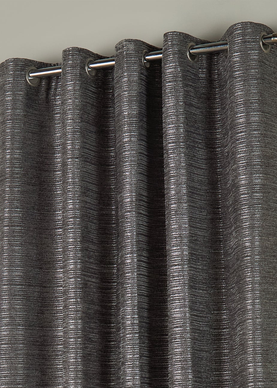 Paoletti Jupiter Chenille Jacquard Eyelet Curtain Pair Graphite