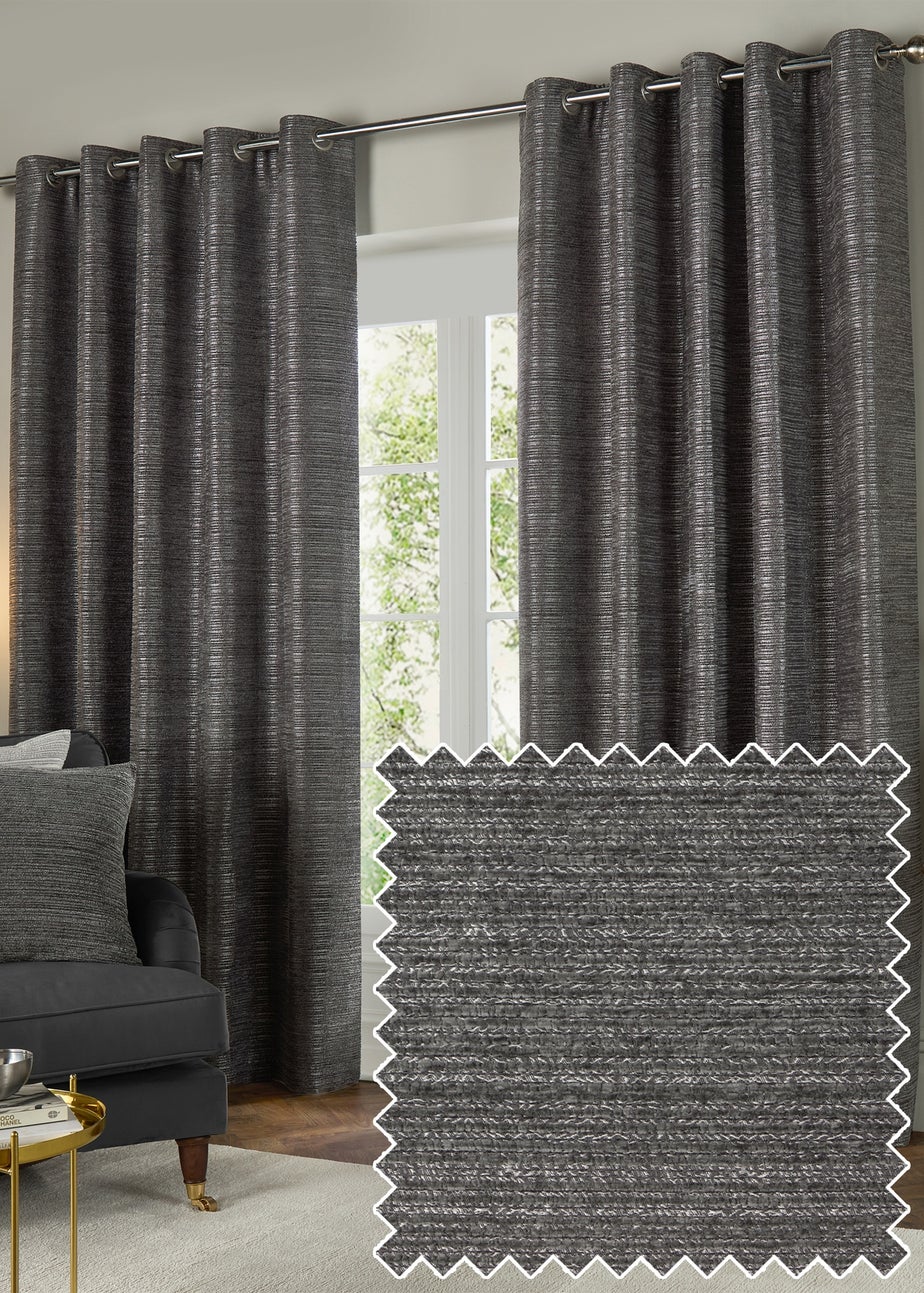 Paoletti Jupiter Chenille Jacquard Eyelet Curtain Pair Graphite