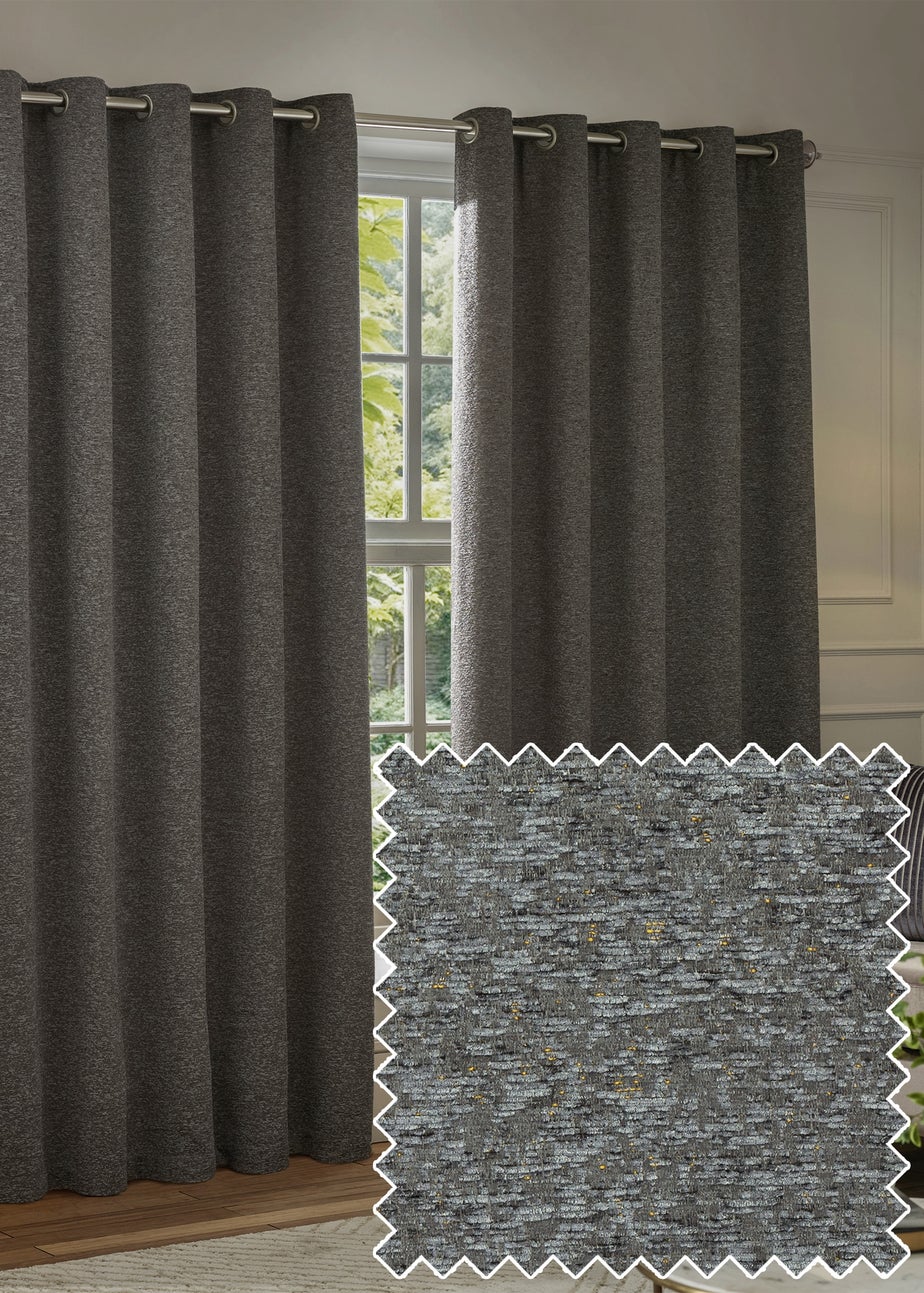Paoletti Galaxy Chenille Room Darkening Eyelet Curtain Pair Charcoal
