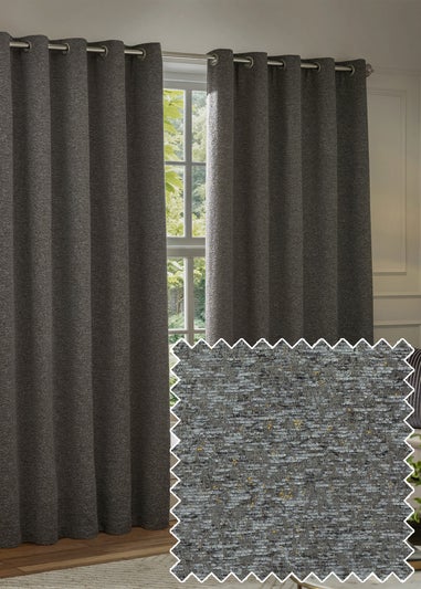 Paoletti Galaxy Chenille Room Darkening Eyelet Curtain Pair Charcoal