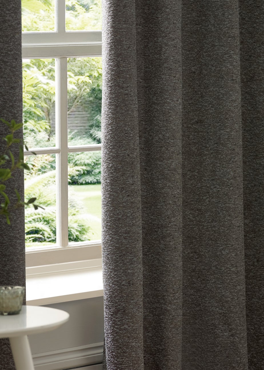 Paoletti Galaxy Chenille Room Darkening Eyelet Curtain Pair Charcoal