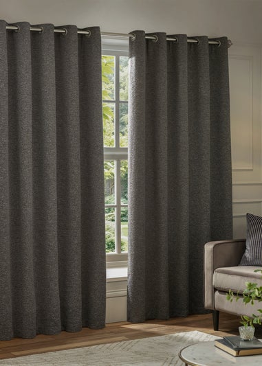 Paoletti Galaxy Chenille Room Darkening Eyelet Curtain Pair Charcoal