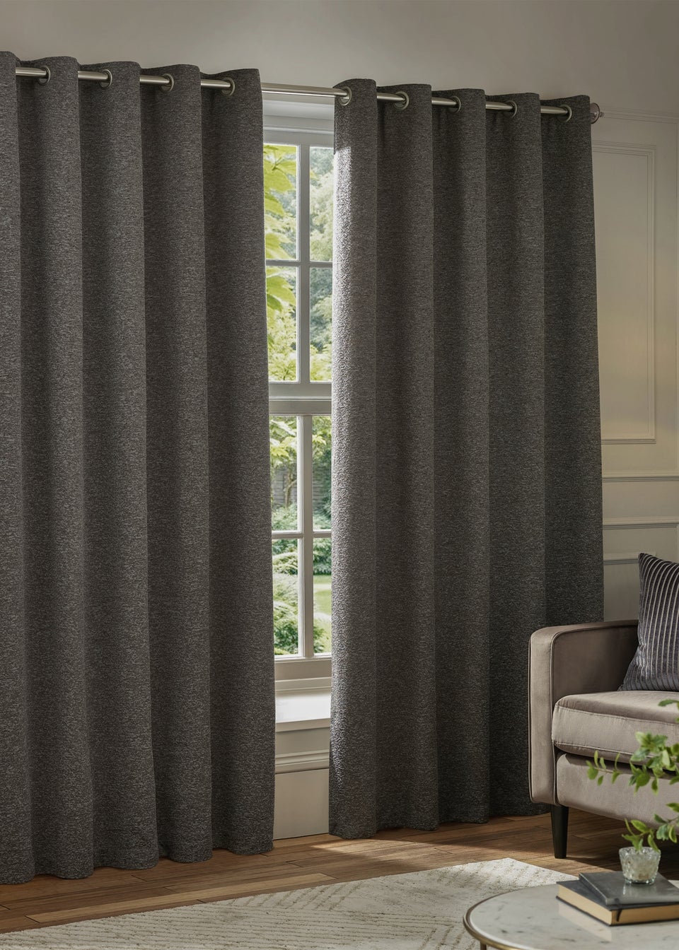 Paoletti Galaxy Chenille Room Darkening Eyelet Curtain Pair Charcoal