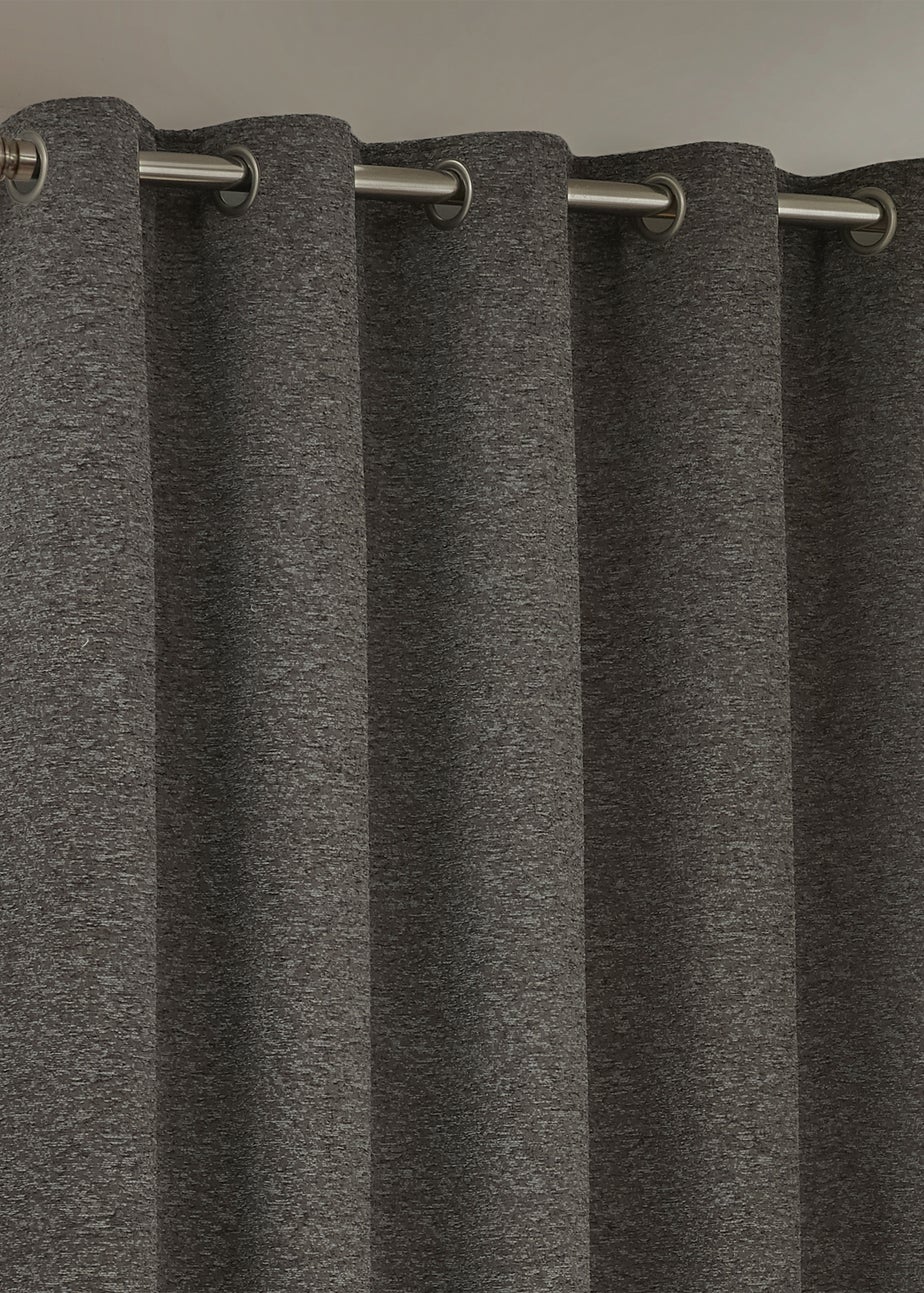Paoletti Galaxy Chenille Room Darkening Eyelet Curtain Pair Charcoal