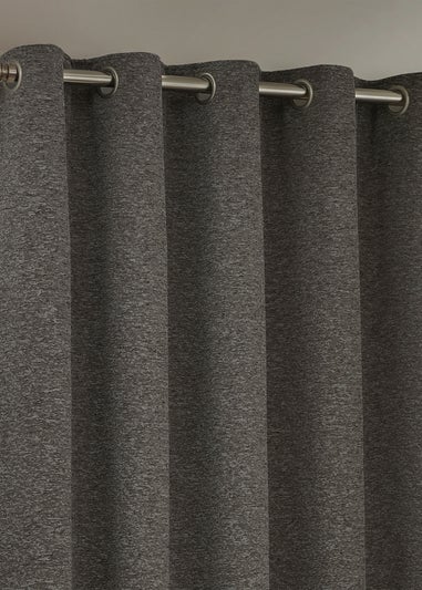 Paoletti Galaxy Chenille Room Darkening Eyelet Curtain Pair Charcoal