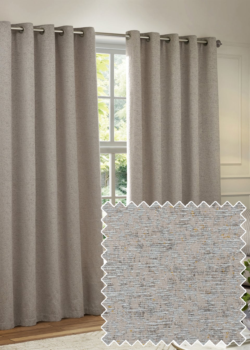 Paoletti Galaxy Chenille Room Darkening Eyelet Curtain Pair Silver
