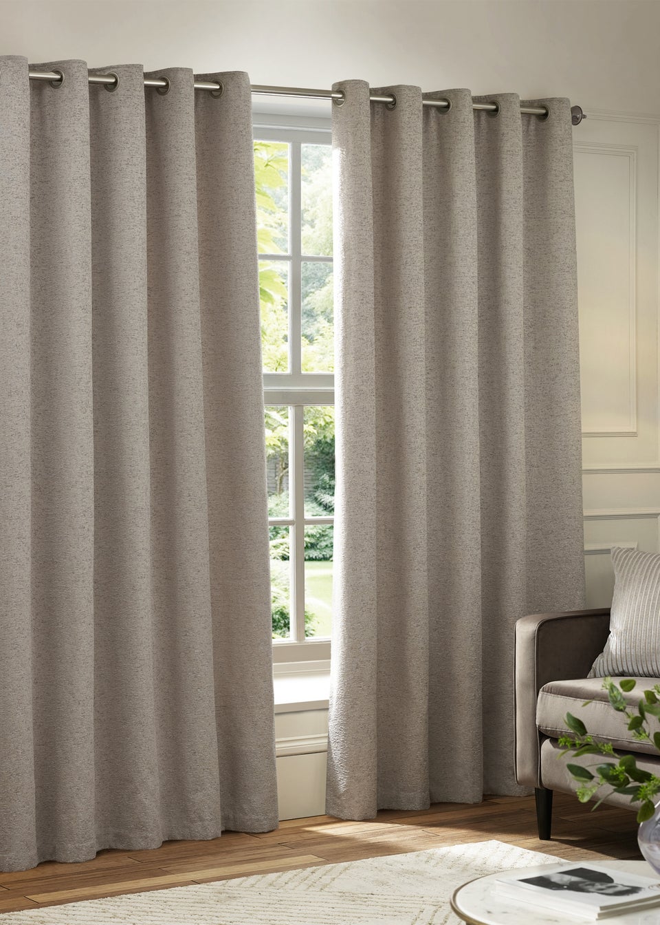 Paoletti Galaxy Chenille Room Darkening Eyelet Curtain Pair Silver