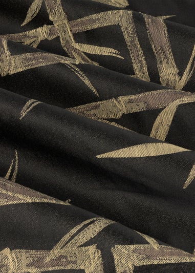 Paoletti Bamboo Jacquard Room Darkening Eyelet Curtain Pair Black