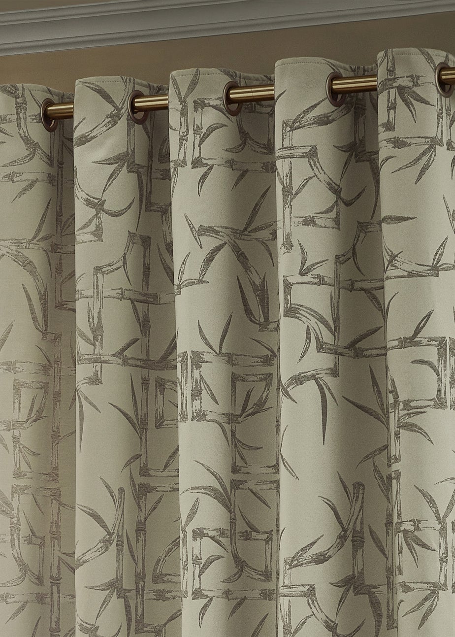 Paoletti Bamboo Jacquard Room Darkening Eyelet Curtain Pair Champagne