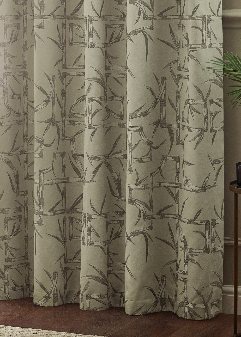 Paoletti Bamboo Jacquard Room Darkening Eyelet Curtain Pair Champagne